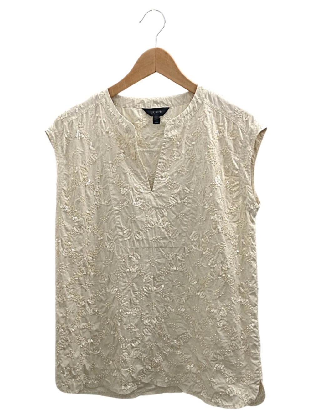 J. Crew Cream Embroidered V-Notch Cap-Sleeve Blouse Size 4